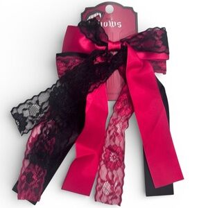 Goth Vampire Hair Bow Red & Black Lace Ribbon Gothic Horror Aesthetic Accessory
